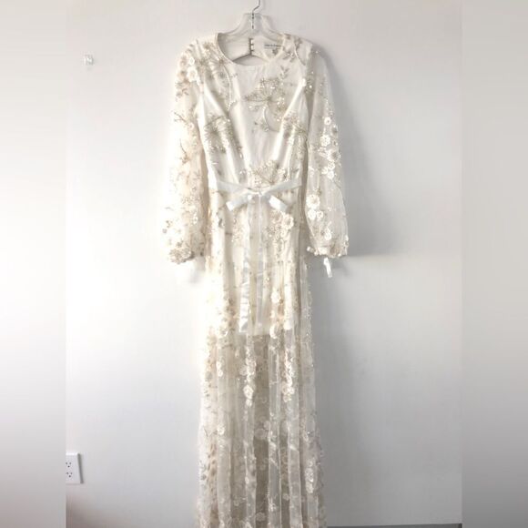 Dress The Population Romantic Maxi Gown Lyra Tiered Embellished Floral Cut Out - Picture 1 of 16
